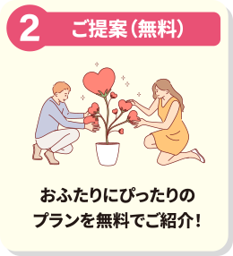 理想の結婚式をご提案 式場や⽇程、予算などをもとにおふたりにぴったりのプランを無料でご紹介!